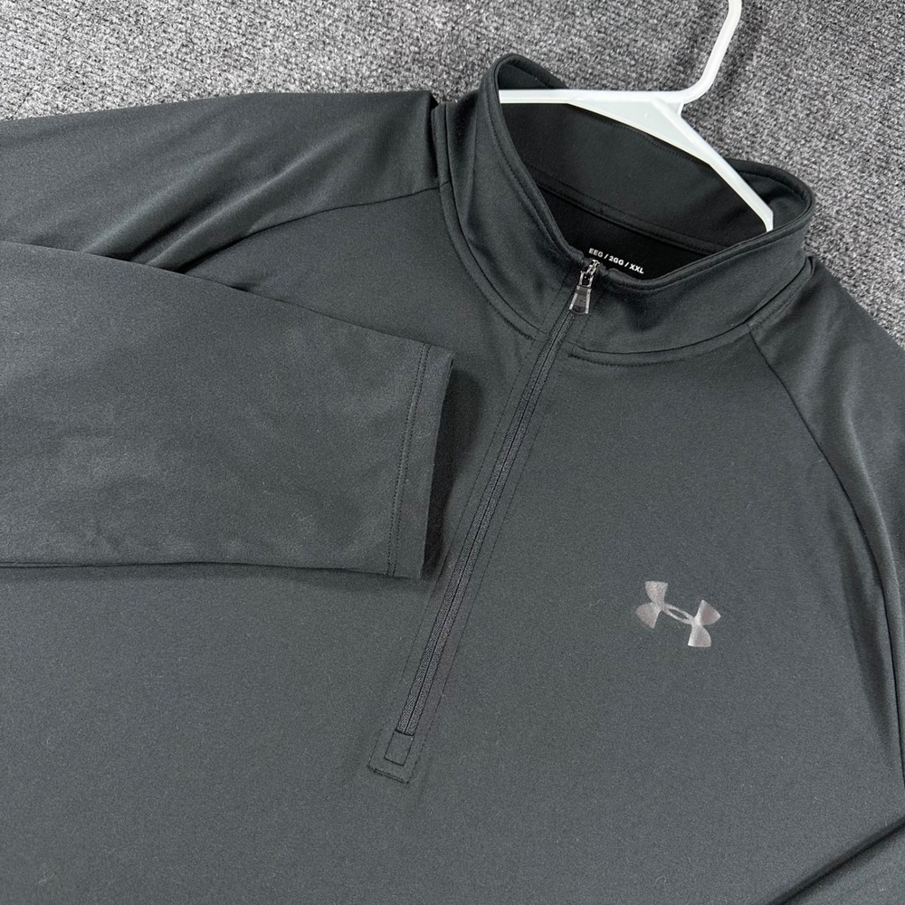 Under Armour 1/4 Zip Pullover‎ Mens XXL 2XL Black HeatGear Loose Fit Long Sleeve